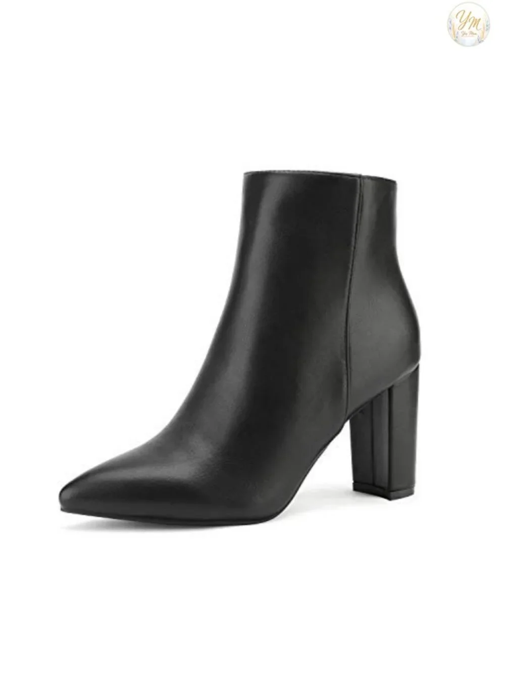 Faux Leather Chunky Heel Ankle Booties Pointed Toe Women's Zip